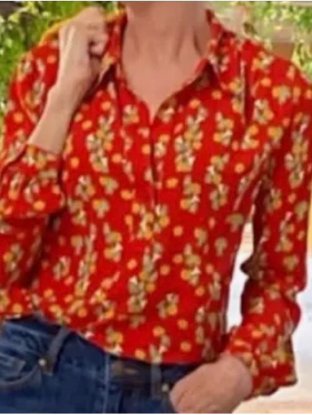 CAbi  Red Multicolor Partial Button long Sleeves Button Cuffs Shirt XL
